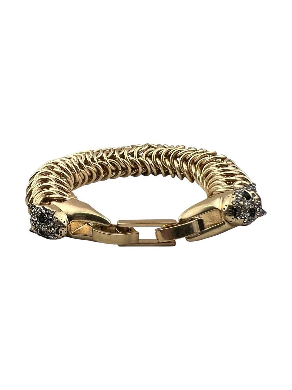 Clare V. 8.25" Chunky Gold Tone Bracelet Double Panther or Leopard Heads